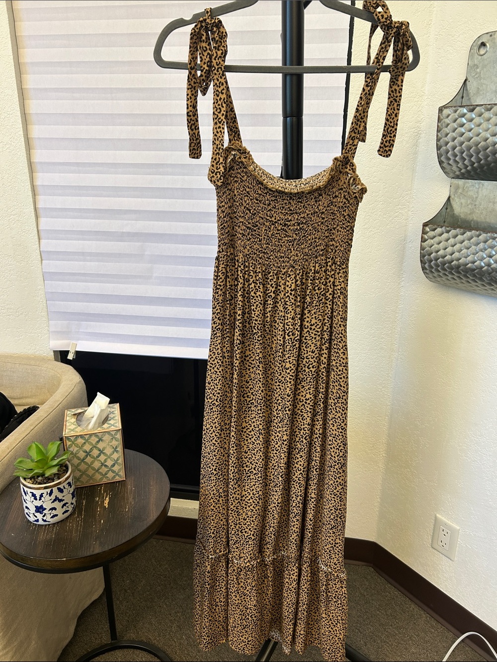 Sunday Brown Leopard Print Maxi Dress with Tie Straps